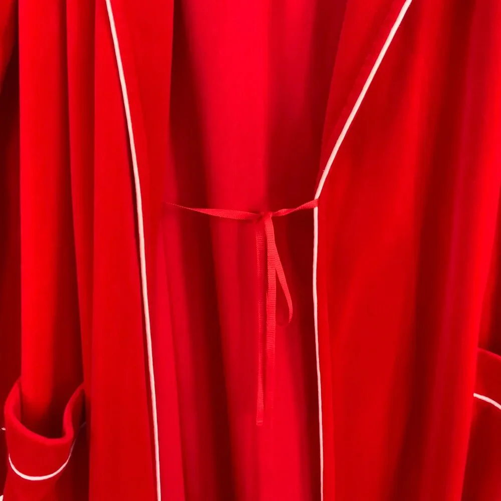 Vintage 80s Pierre Cardin Red Maxi Robe With White Piping Sz M - Picture 13 of 16